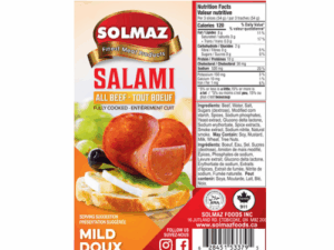 R - SOLMAZ SLICED BEEF SALAMI HOT (HALAL) 8 OZ (227GR) X 10pcs